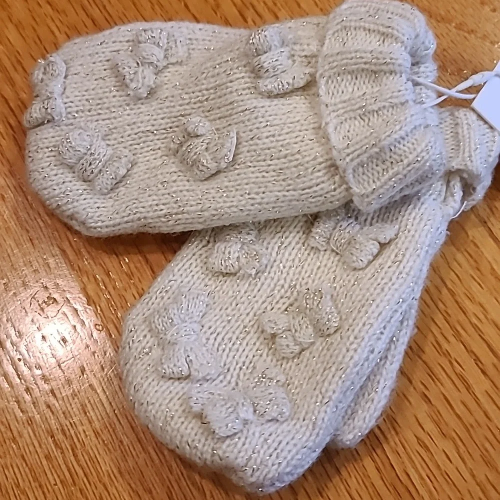 Janie & Jack Cream Bow Mittens 12-24 Months